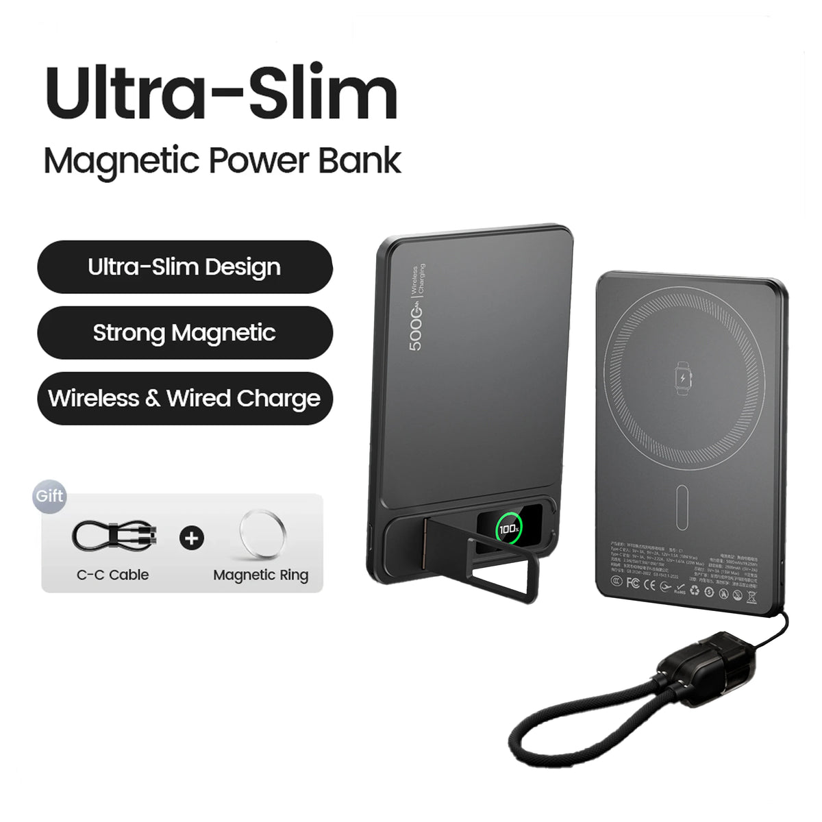 10000mAh Magnetic Power Bank 15W Wireless Charger, 20W PD Fast Charging Portable Battery Pack for MagSafe iPhone 12–17 Pro & Apple Watch