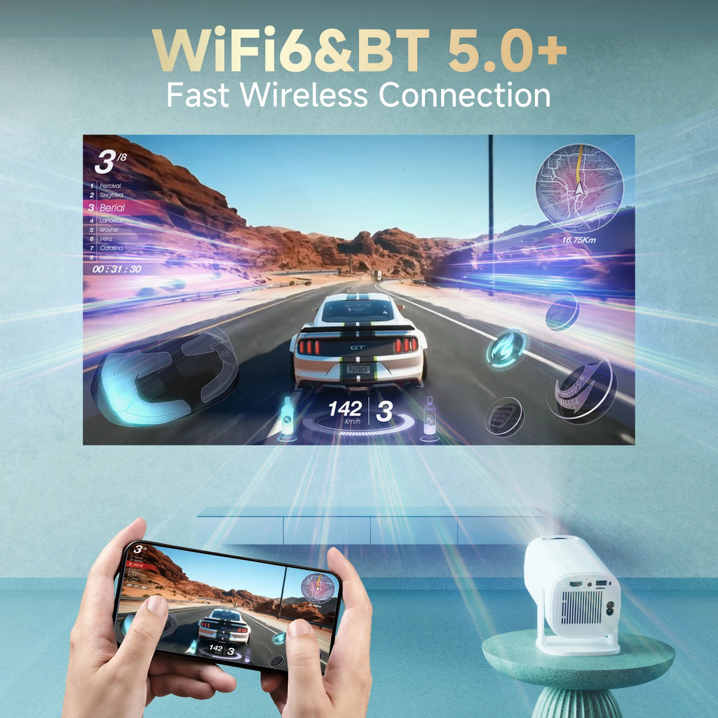 Mini Projector 1080P – Portable Home Theater Projector with Wireless Screen Mirroring, Bluetooth 5.3 & Smartphone Casting