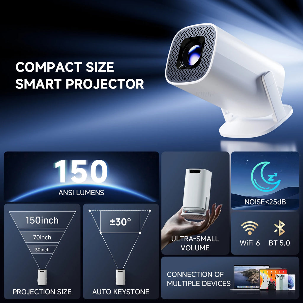 Mini Projector 1080P – Portable Home Theater Projector with Wireless Screen Mirroring, Bluetooth 5.3 & Smartphone Casting