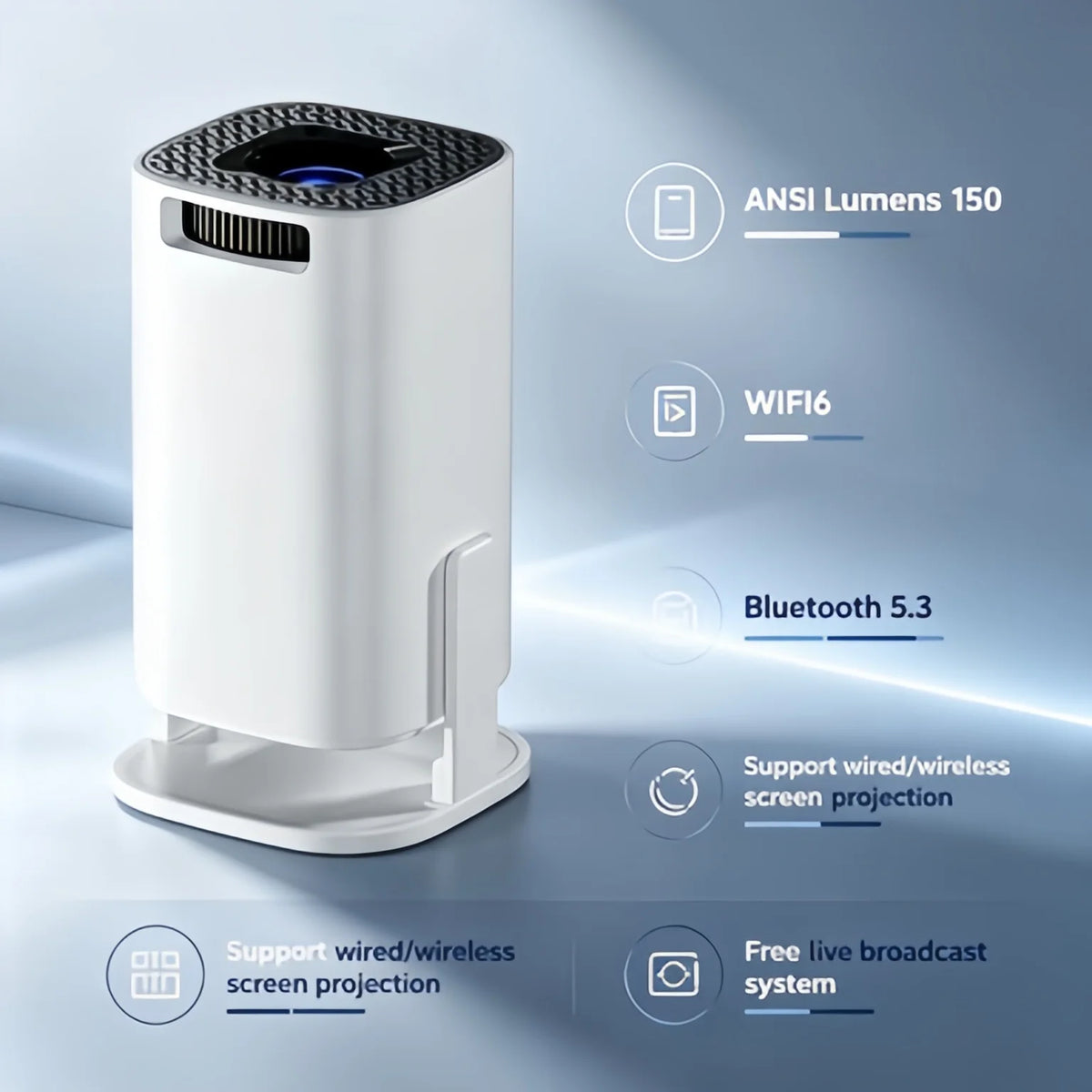 Mini Projector 1080P – Portable Home Theater Projector with Wireless Screen Mirroring, Bluetooth 5.3 & Smartphone Casting