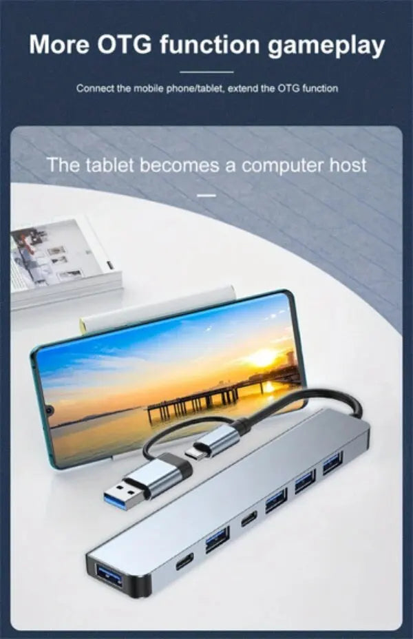 7-in-1 USB 3.0 Hub – High-Speed USB-C & USB-A Hub Adapter for PC, Laptop, MacBook & More