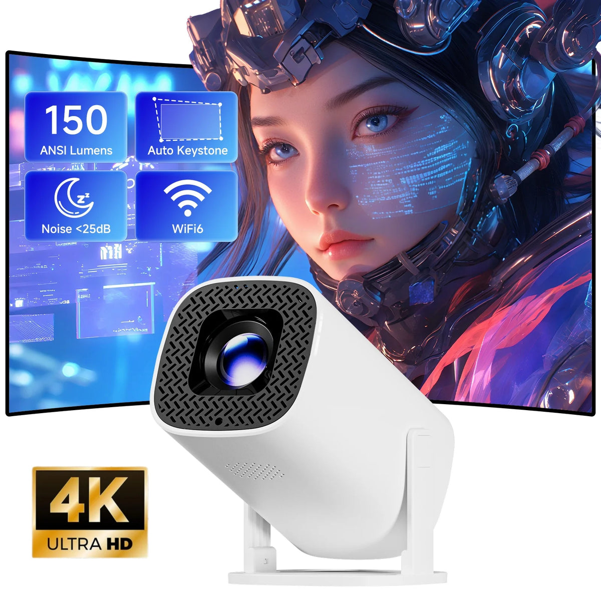 Mini Projector 1080P – Portable Home Theater Projector with Wireless Screen Mirroring, Bluetooth 5.3 & Smartphone Casting