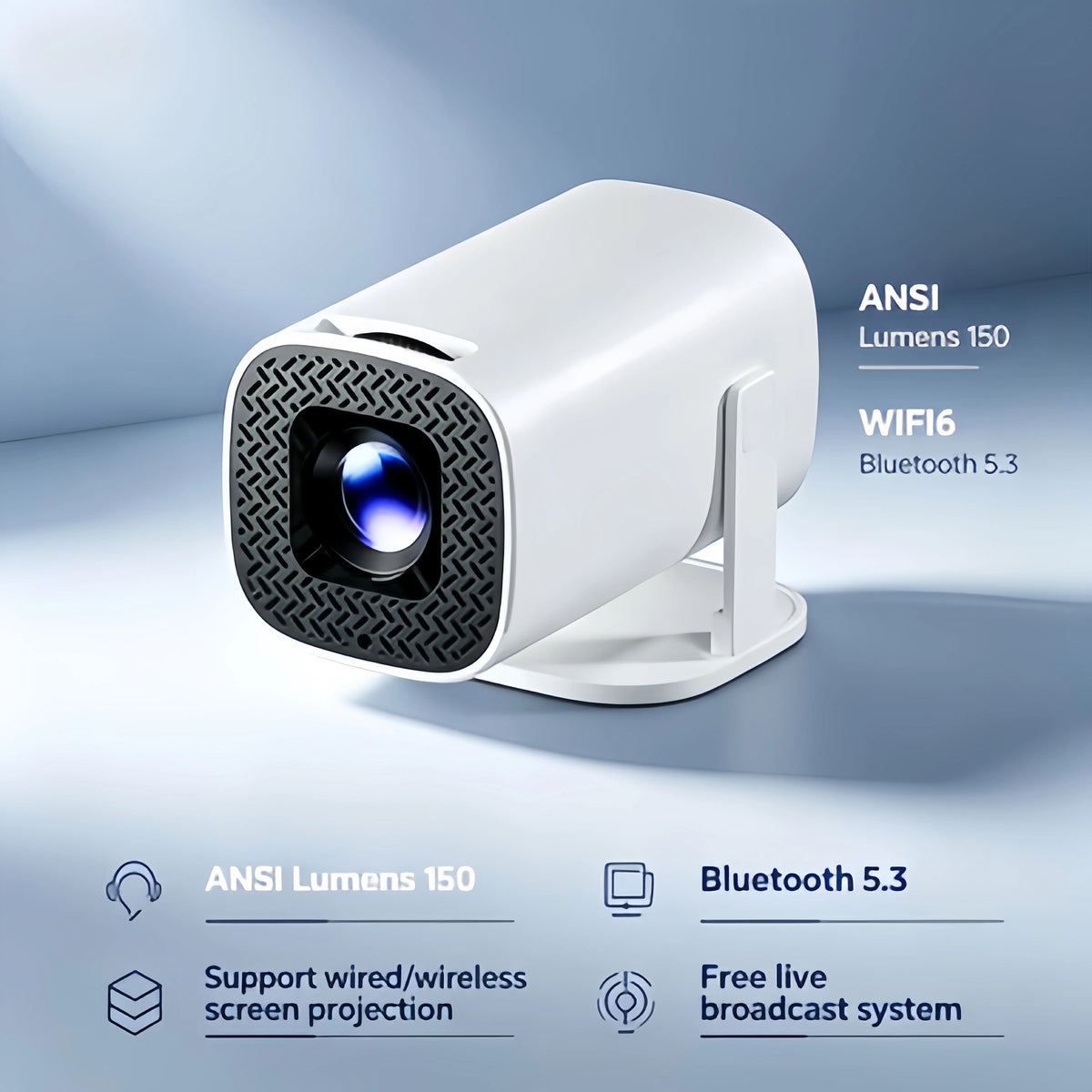 Mini Projector 1080P – Portable Home Theater Projector with Wireless Screen Mirroring, Bluetooth 5.3 & Smartphone Casting