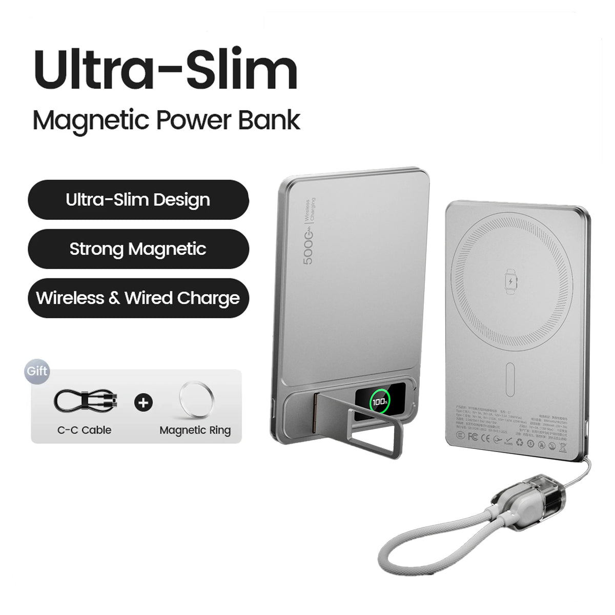 10000mAh Magnetic Power Bank 15W Wireless Charger, 20W PD Fast Charging Portable Battery Pack for MagSafe iPhone 12–17 Pro & Apple Watch