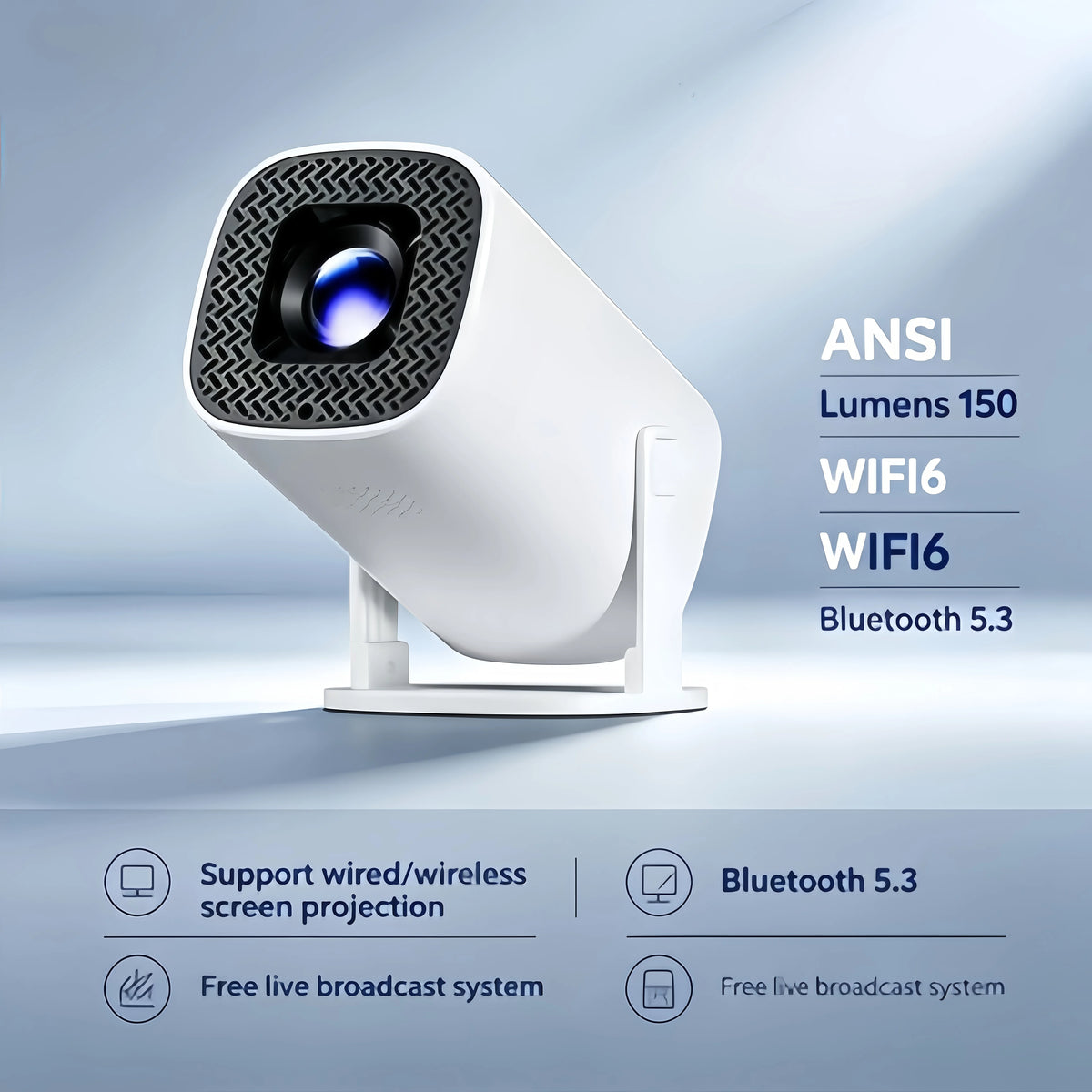 Mini Projector 1080P – Portable Home Theater Projector with Wireless Screen Mirroring, Bluetooth 5.3 & Smartphone Casting